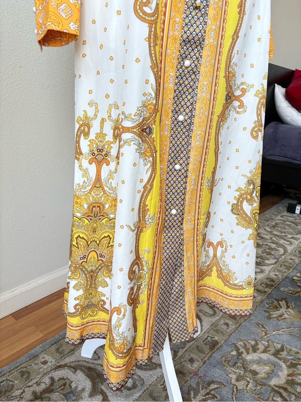 White and Yellow Printed Maxi Shirt Dress with Matching Belt Size 6 - Picture 8 of 16